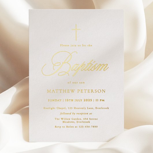 Invitation En Aluminium Minimal Gold Calligraphy Baptism