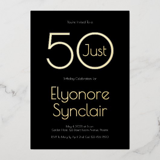 Invitation En Aluminium Minimal Just Fifty 50th Birthday Party (Recto)