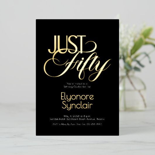 Invitation En Aluminium Minimal Just Fifty 50th Birthday Party (Debout devant)