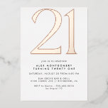 Invitation En Aluminium Minimal moderne | Blanc & Rose Gold 21e anniversai<br><div class="desc">Invitations minimalistes de 21ème anniversaire avec un grand cap "50" en véritable feuille métallique. Les détails de votre événement sont imprimés ci-dessous en noir mat. L'or rose est accentué par un arrière - plan blanc.</div>
