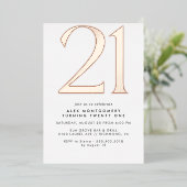 Invitation En Aluminium Minimal moderne | Blanc & Rose Gold 21e anniversai (Debout devant)
