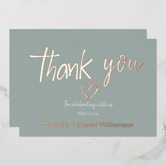 Invitation En Aluminium Minimal Moderne Cœur et Écriture Merci Mariage  (Recto/Verso)