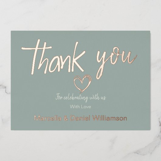 Invitation En Aluminium Minimal moderne Coeur et Merci de script Mariage (Recto)