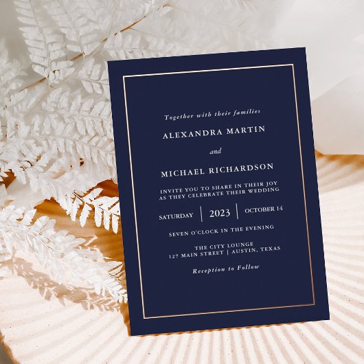 Invitation En Aluminium Minimal moderne | Mariage frontalier Rose Gold Foi