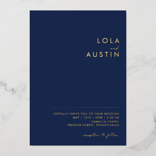 Invitation En Aluminium Minimal moderne | Marine Et Or Décontracté Mariage (Recto)