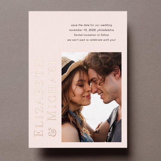 Invitation En Aluminium Minimal Moderne Photo Rose Enregistrer La Date