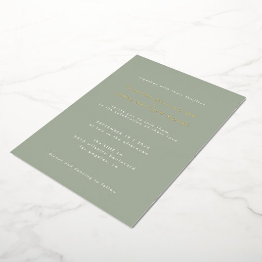 Invitation En Aluminium Minimal moderne Sage Vert Mariage Vrai Or (Rotation)