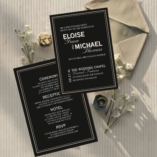 Invitation En Aluminium Minimalist Black Tie Formal Wedding
