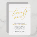 Invitation En Aluminium MINIMALIST Calligraphie chic or 21e anniversaire<br><div class="desc">par kat massard >>> https://linktr.ee/simplysweetpaperie <<< Un design branché et écrit à la main pour votre anniversaire - J'ai la plupart des âges disponibles en magasin CONSEIL :: 1. Pour modifier/déplacer des graphiques et des polices et ajouter du texte - cliquez sur le bouton "customiser". - - - - -...</div>