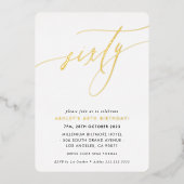Invitation En Aluminium MINIMALIST Calligraphie chic or 60e anniversaire (Recto)
