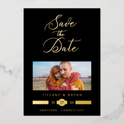 Invitation En Aluminium Minimalist Fancy Photo Real Gold Effect Typography (Recto)