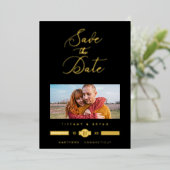 Invitation En Aluminium Minimalist Fancy Photo Real Gold Effect Typography (Debout devant)