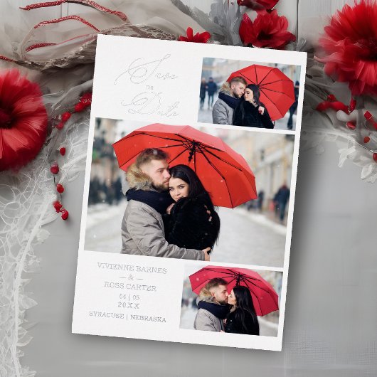 Invitation En Aluminium Minimalist Luxury 3 Photos Wedding Silver 