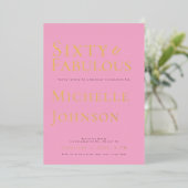 Invitation En Aluminium Minimalist Pink 60 & Fabulous Birthday Party (Debout devant)