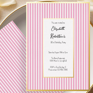 Invitation En Aluminium Minimaliste Bandes Roses Or 92e Anniversaire