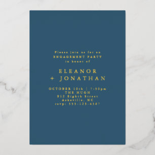 Invitation En Aluminium Minimaliste Blue Elegant Engagement Party Gold