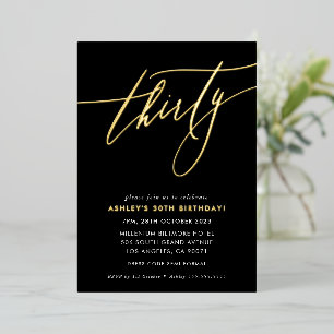 Invitation En Aluminium MINIMALISTE Calligraphie chic 30e anniversaire or