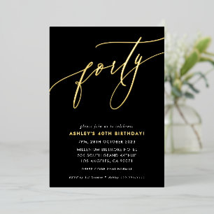 Invitation En Aluminium MINIMALISTE Calligraphie chic 40e anniversaire or