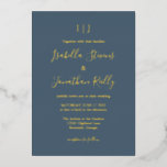 Invitation En Aluminium Minimaliste classique foncé bleu Mariage or<br><div class="desc">Minimaliste classique Dusty foncé bleu et or Faire-part de mariage à huile</div>
