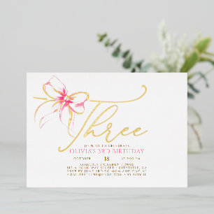 Invitation En Aluminium Minimaliste Élégant Moderne Rose Ruban 3e Annivers