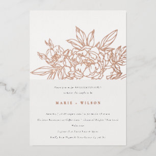 Invitation En Aluminium Minimaliste Élégant Rose Floral Croquis Fiançaille