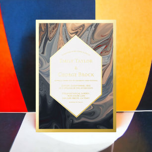 Invitation En Aluminium Minimaliste Mariage Abstrait Art Terracotta Noir O