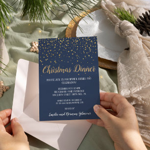 Invitation En Aluminium Minimaliste Moderne Bleu Dîner de Noël Or