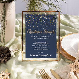 Invitation En Aluminium Minimaliste Moderne Bleu Noel Brunch Or