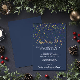 Invitation En Aluminium Minimaliste Moderne Fête de Noël Bleue en Or