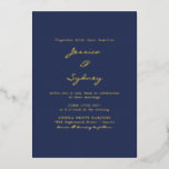 Invitation En Aluminium Minimaliste Moderne Marine Bleu Script Mariage Or<br><div class="desc">Minimaliste moderne Marine Bleu Script Mariage Gold Foil Invitation</div>