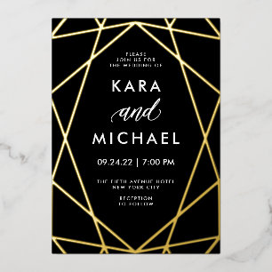 Invitation En Aluminium Minimaliste Moderne Or sur Noir Mariage