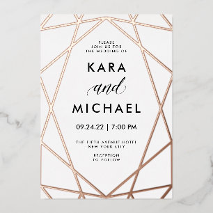 Invitation En Aluminium Minimaliste Moderne Rose Gold sur Blanc Mariage