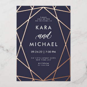 Invitation En Aluminium Minimaliste Moderne Rose Gold sur Fond Bleu Foncé