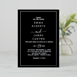 Invitation En Aluminium Minimaliste Or Feuille Mariage Casual Noir