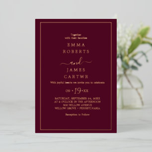Invitation En Aluminium Minimaliste Or Feuille Noms Audacieux Bordeaux M