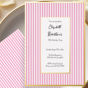 Invitation En Aluminium Minimaliste Rayures Roses Or 70 Ans 