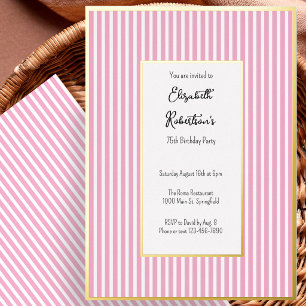 Invitation En Aluminium Minimaliste Rayures Roses Or 75e Anniversaire