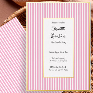 Invitation En Aluminium Minimaliste Rayures Roses Or 79e Anniversaire
