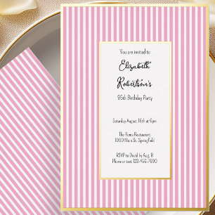 Invitation En Aluminium Minimaliste Rayures Roses Or 95e Anniversaire