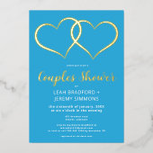 Invitation En Aluminium Minimum Deux Coeurs Français Blue Couples Douche (Recto)