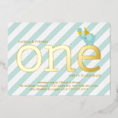 Invitation En Aluminium Mint et Faux Gold Foil Eléphane fête d'anniversair (Recto)