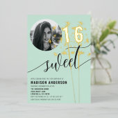 Invitation En Aluminium Mint Green Sparkler Sweet 16 Anniversaire Photo (Debout devant)