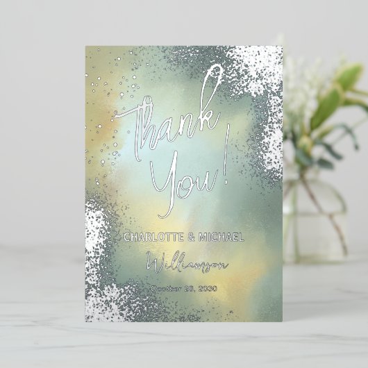Invitation En Aluminium Mint Sparkle Photo Overlay Mariage Merci (Debout devant)