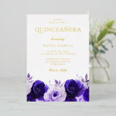 Invitation En Aluminium Minuit Marine Elegant Gold Foil Quinceanera Party (Debout devant)