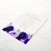 Invitation En Aluminium Minuit Marine Elegant Gold Foil Quinceanera Party (Rotation)