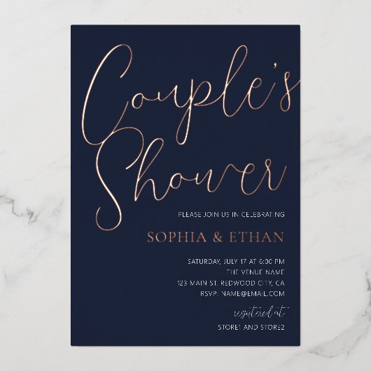 Invitation En Aluminium Minuscule Écriture Chic Marine Couples Bleus Douch (Recto)