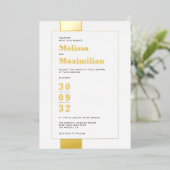 Invitation En Aluminium Minuscule noir blanc or simple mariage gras (Debout devant)