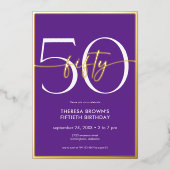 Invitation En Aluminium Minuscule violet moderne Cinquante Script Annivers (Recto)