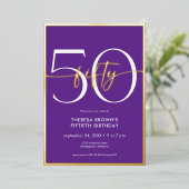 Invitation En Aluminium Minuscule violet moderne Cinquante Script Annivers (Debout devant)