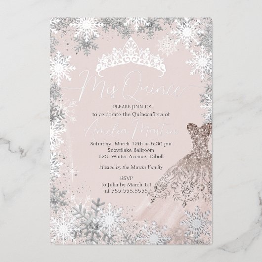 Invitation En Aluminium Mis Quince Blush Winter Snowflake Quinceanera (Recto)
